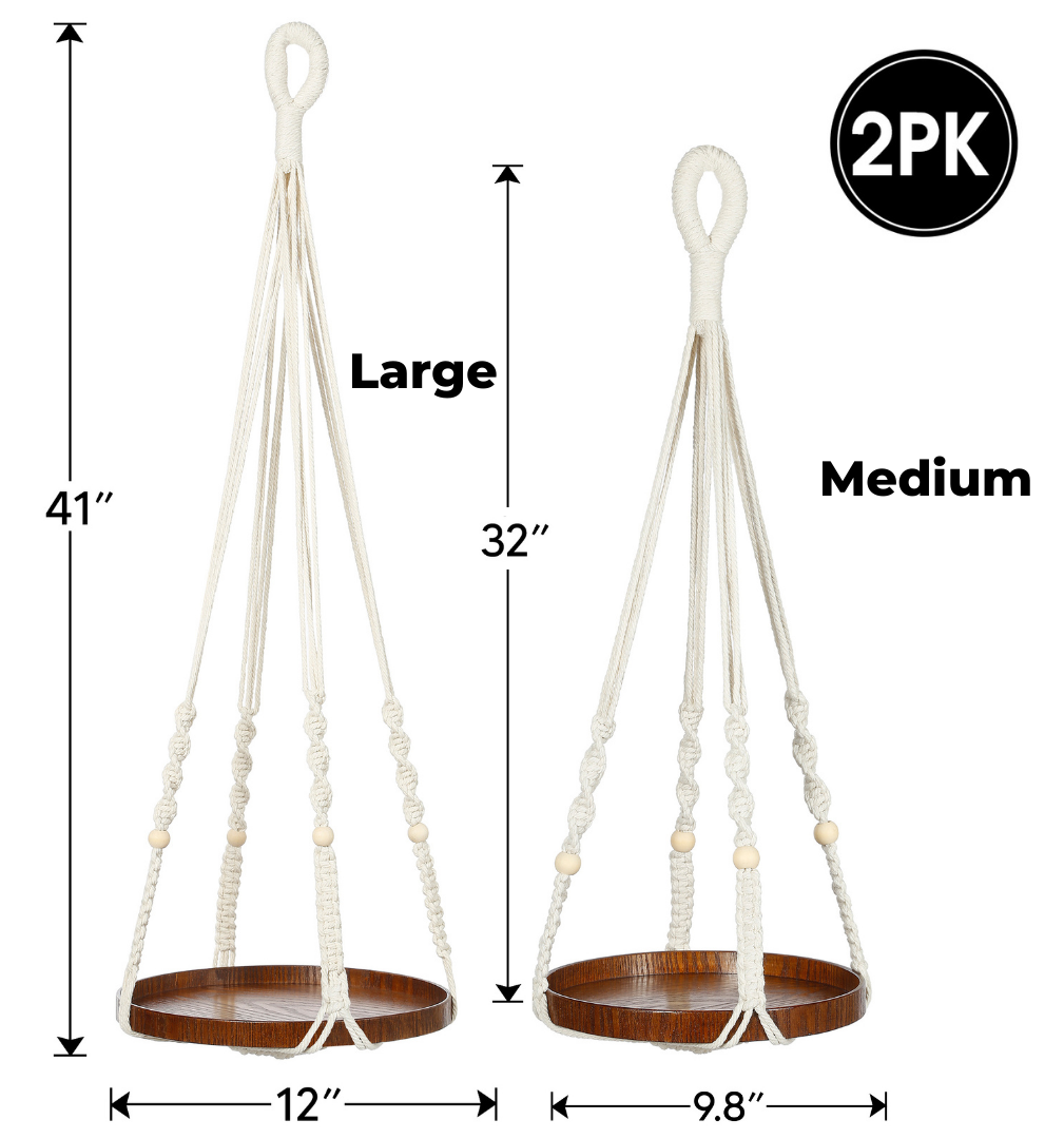 Buy Now Macrame Cotton Plant Hanger with Wooden Tray Online | Shineloha